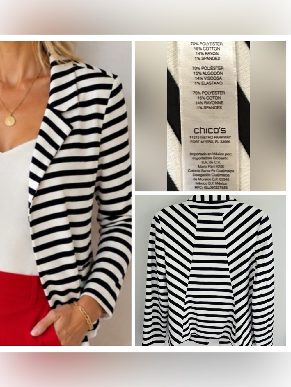 Chico’s Jacket - Black & White Striped Open-Front Jacket - Picture 1 of 12